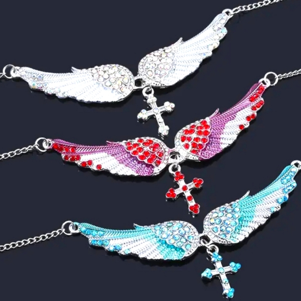 4 colors: Spread Angelic Wings & cross charm Necklace